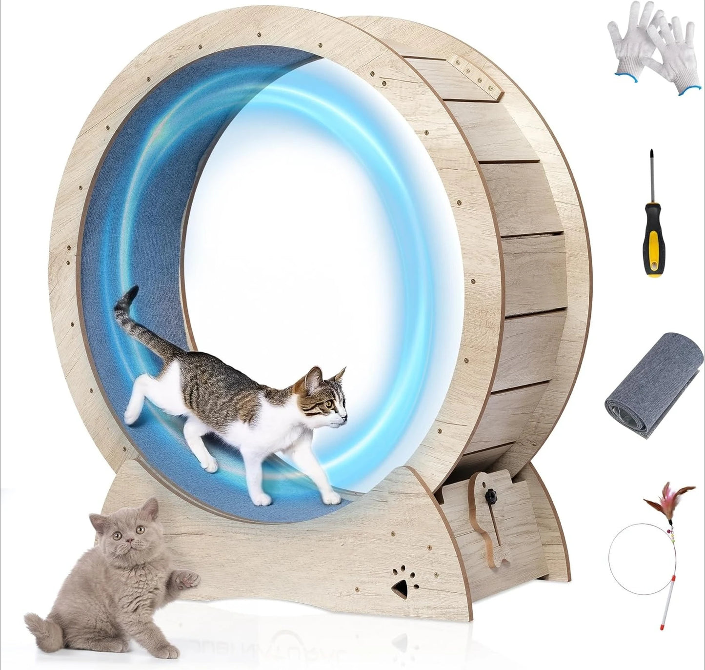 Cat Exercise Wheel, 33.9" Cat Running Wheel for indoor Cats with Quiet Carpeted Runway, Cats Treadmill Wheels