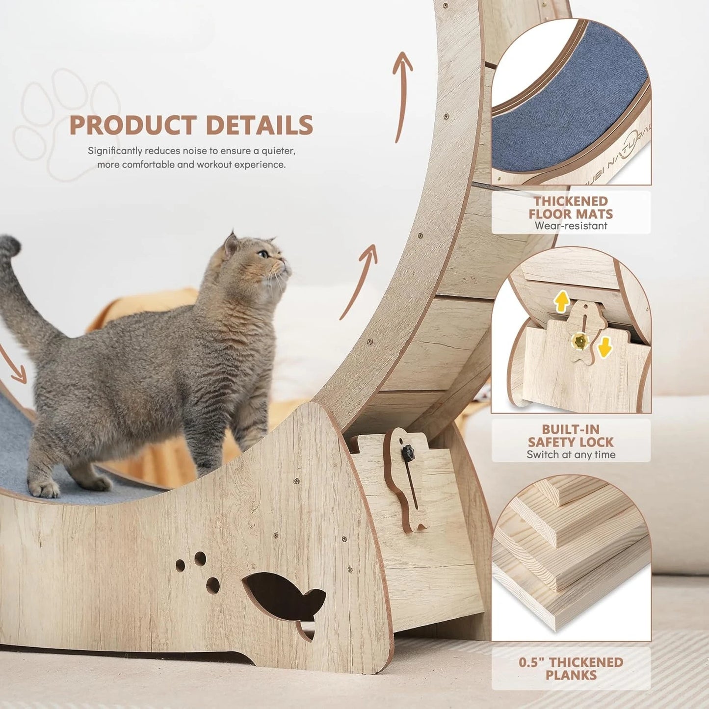 Cat Exercise Wheel, 33.9" Cat Running Wheel for indoor Cats with Quiet Carpeted Runway, Cats Treadmill Wheels