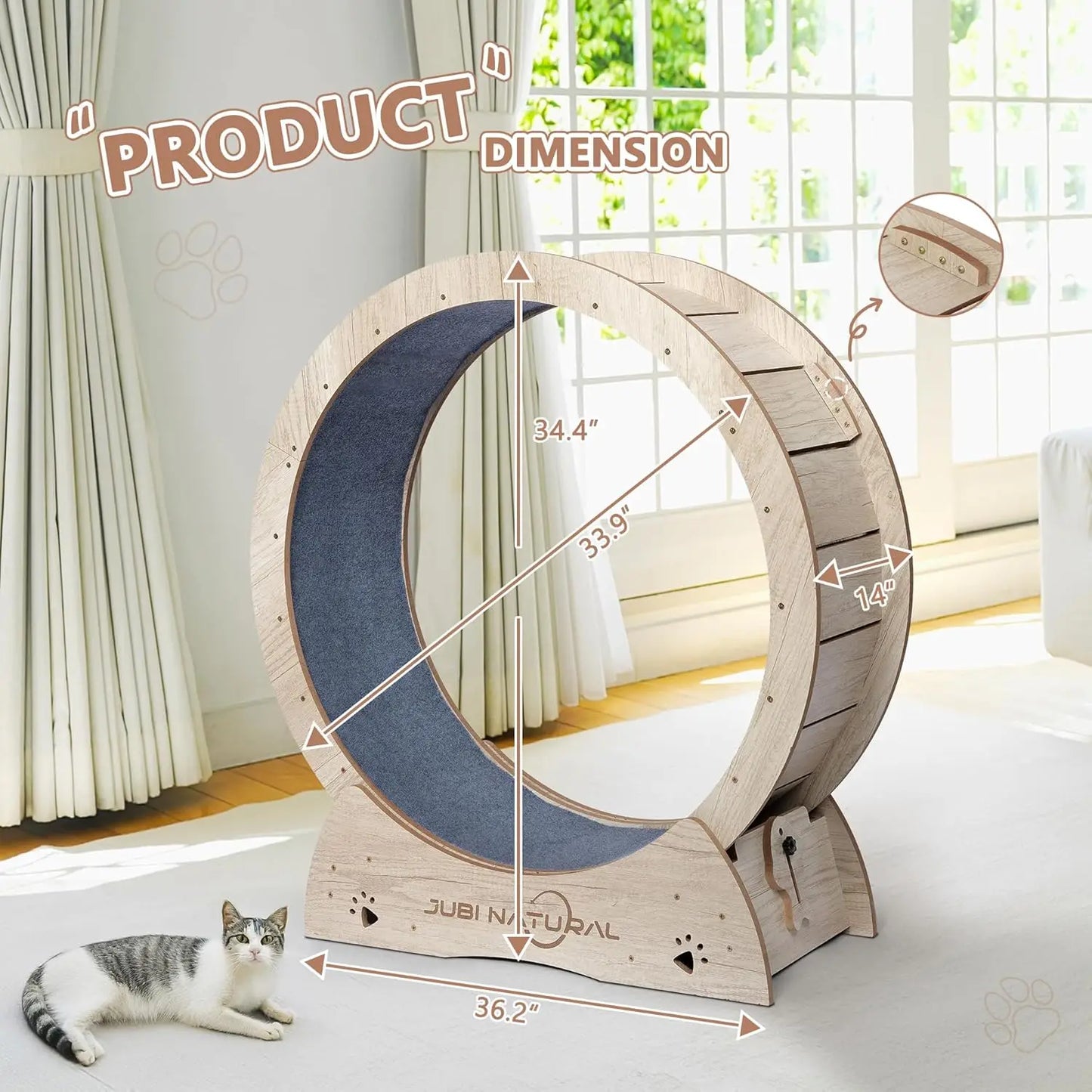 Cat Exercise Wheel, 33.9" Cat Running Wheel for indoor Cats with Quiet Carpeted Runway, Cats Treadmill Wheels