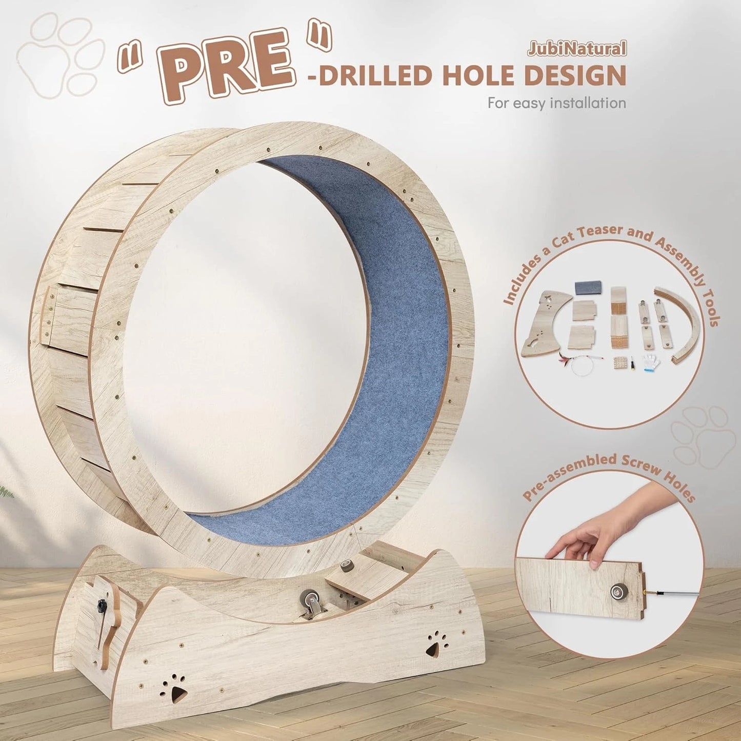 Cat Exercise Wheel, 33.9" Cat Running Wheel for indoor Cats with Quiet Carpeted Runway, Cats Treadmill Wheels