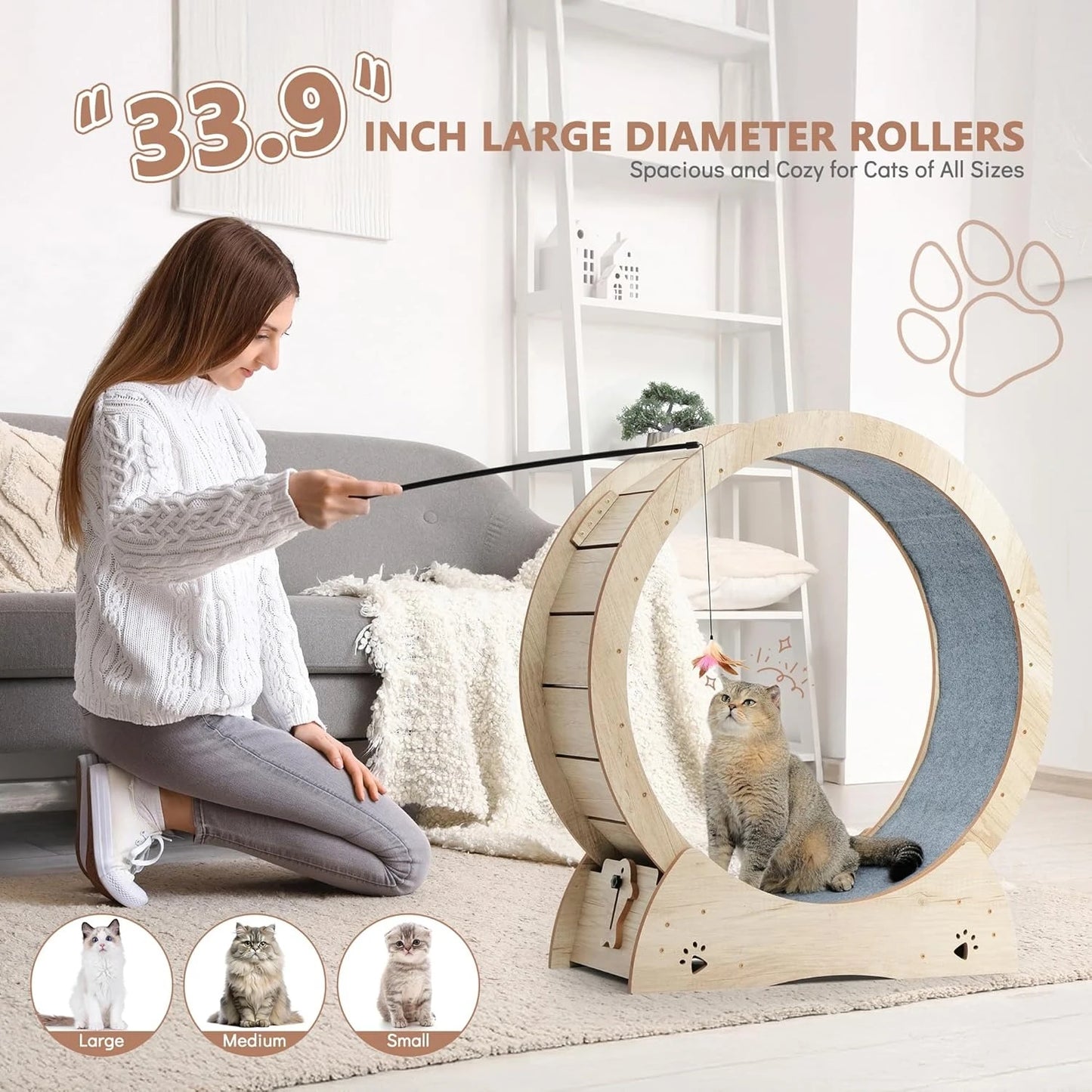 Cat Exercise Wheel, 33.9" Cat Running Wheel for indoor Cats with Quiet Carpeted Runway, Cats Treadmill Wheels